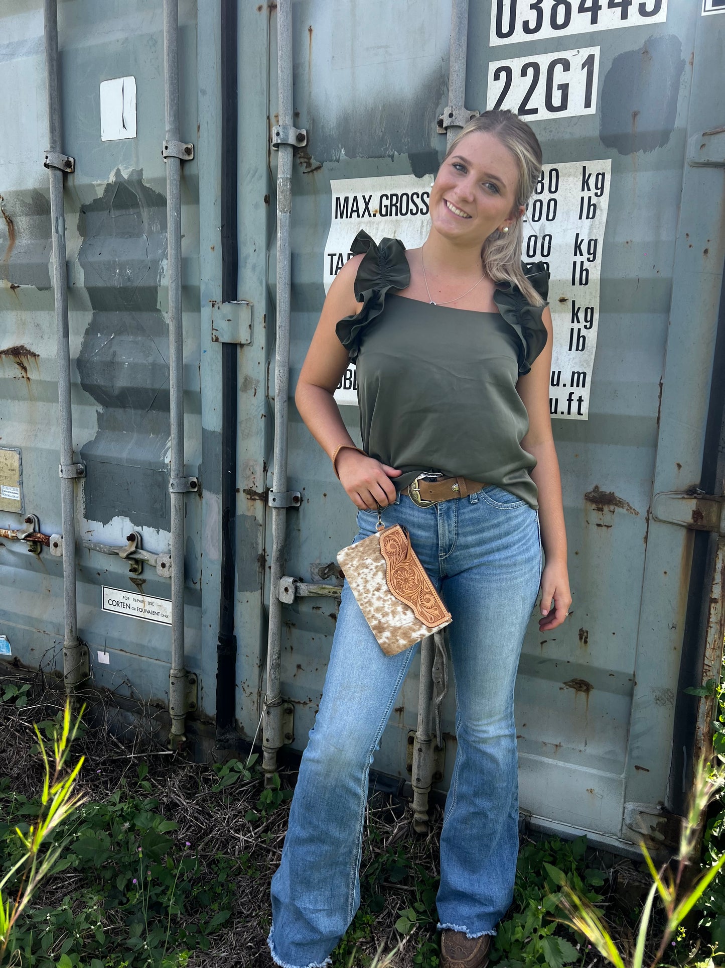 PRESLEY - Tooled Cowhide Clutch #308