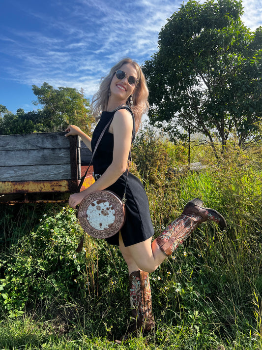 EVIE - Round Cowhide & Tooled Bag # 2