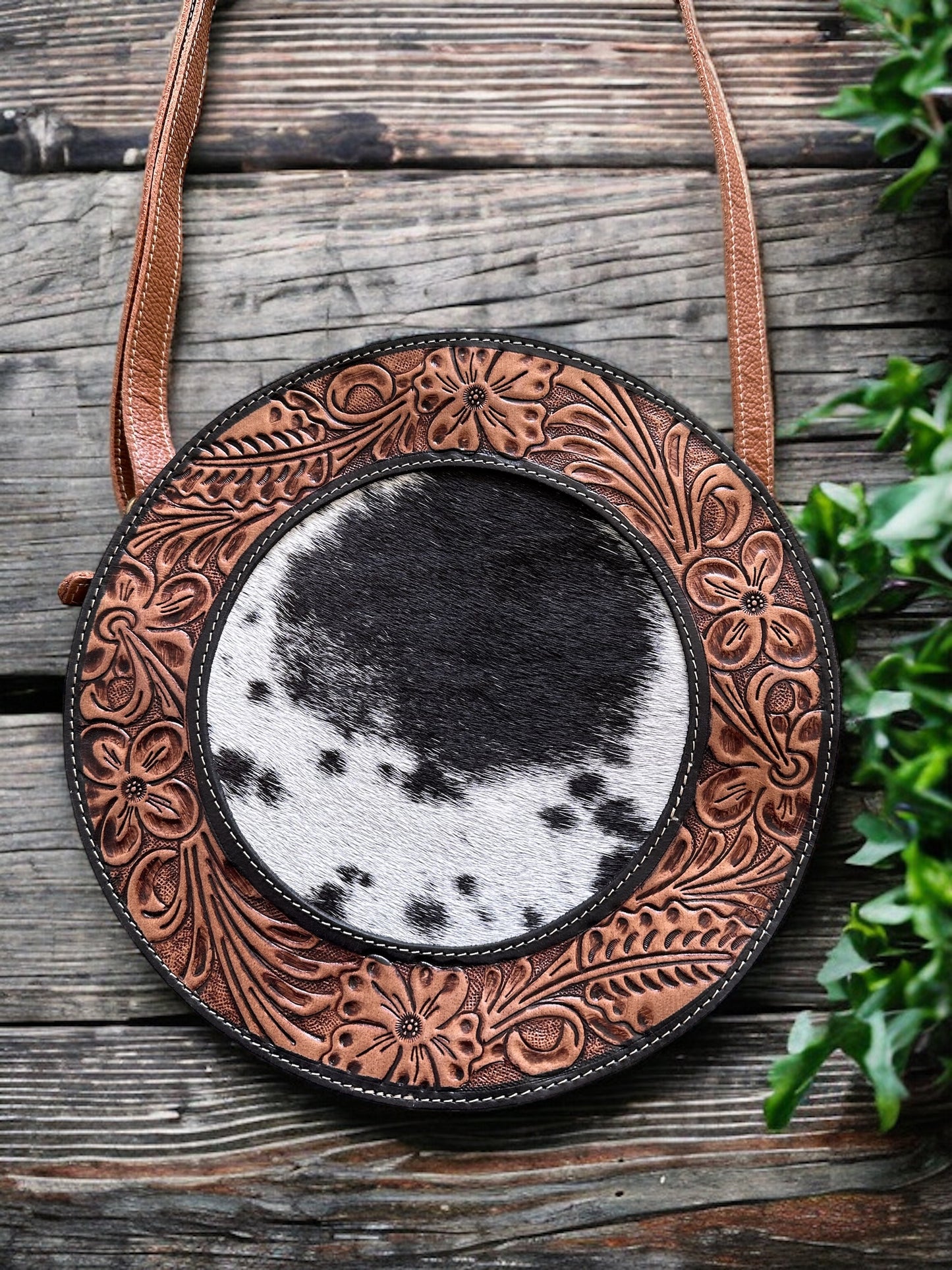 GRACE - Round Cowhide & Tooled Bag # 12