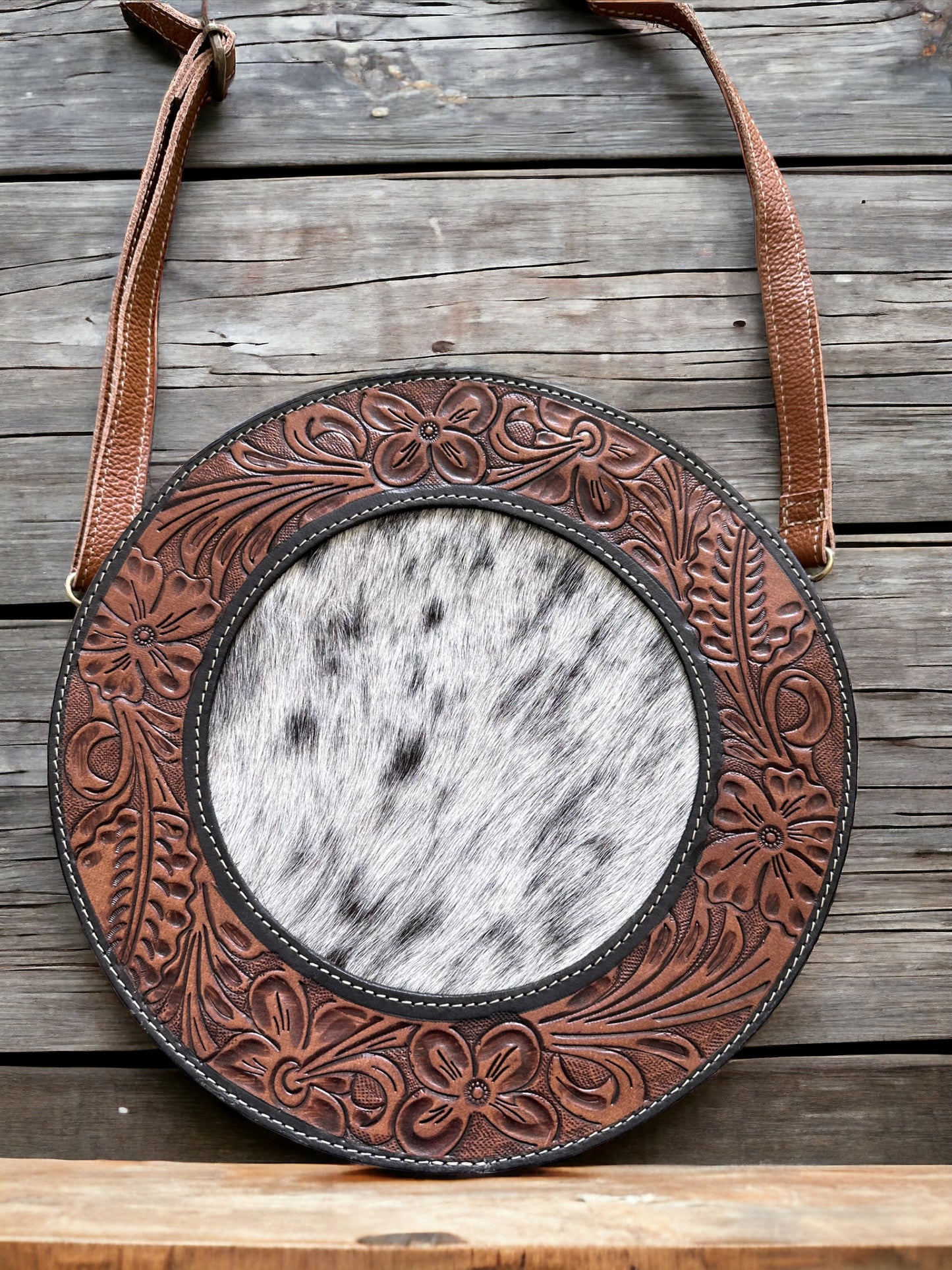 GRACE - Round Cowhide & Tooled Bag # 13