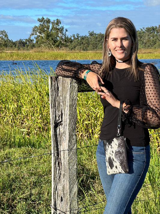 WILLOW - Tooled Cowhide Clutch #27