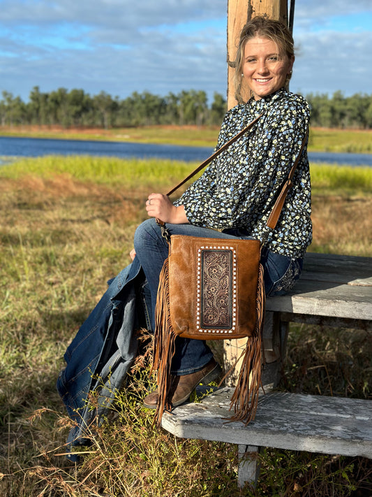 EDEN - Hand Tooled Tassel Bag #100