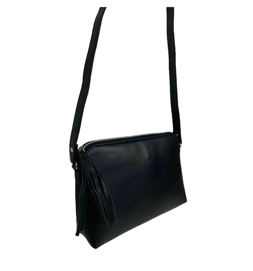 BELLA - Black Leather Sling Bag