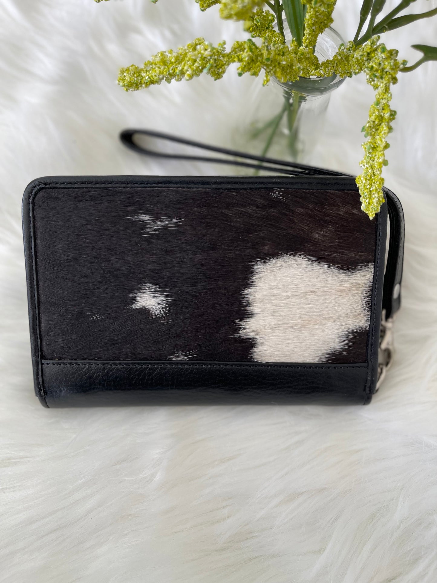 DOTTIE - Black and White Cowhide Leather Wallet #2