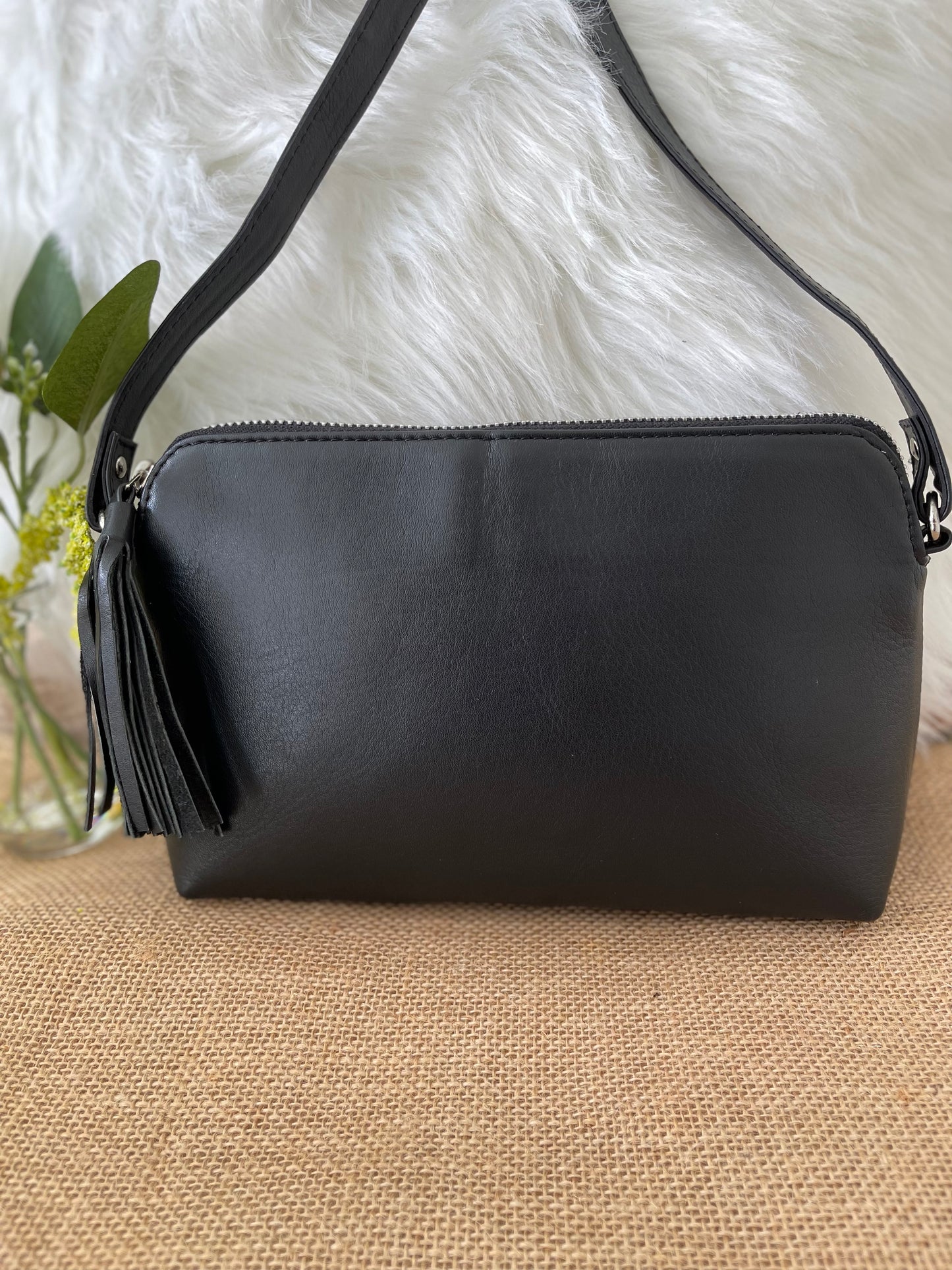 BELLA - Black Leather Sling Bag