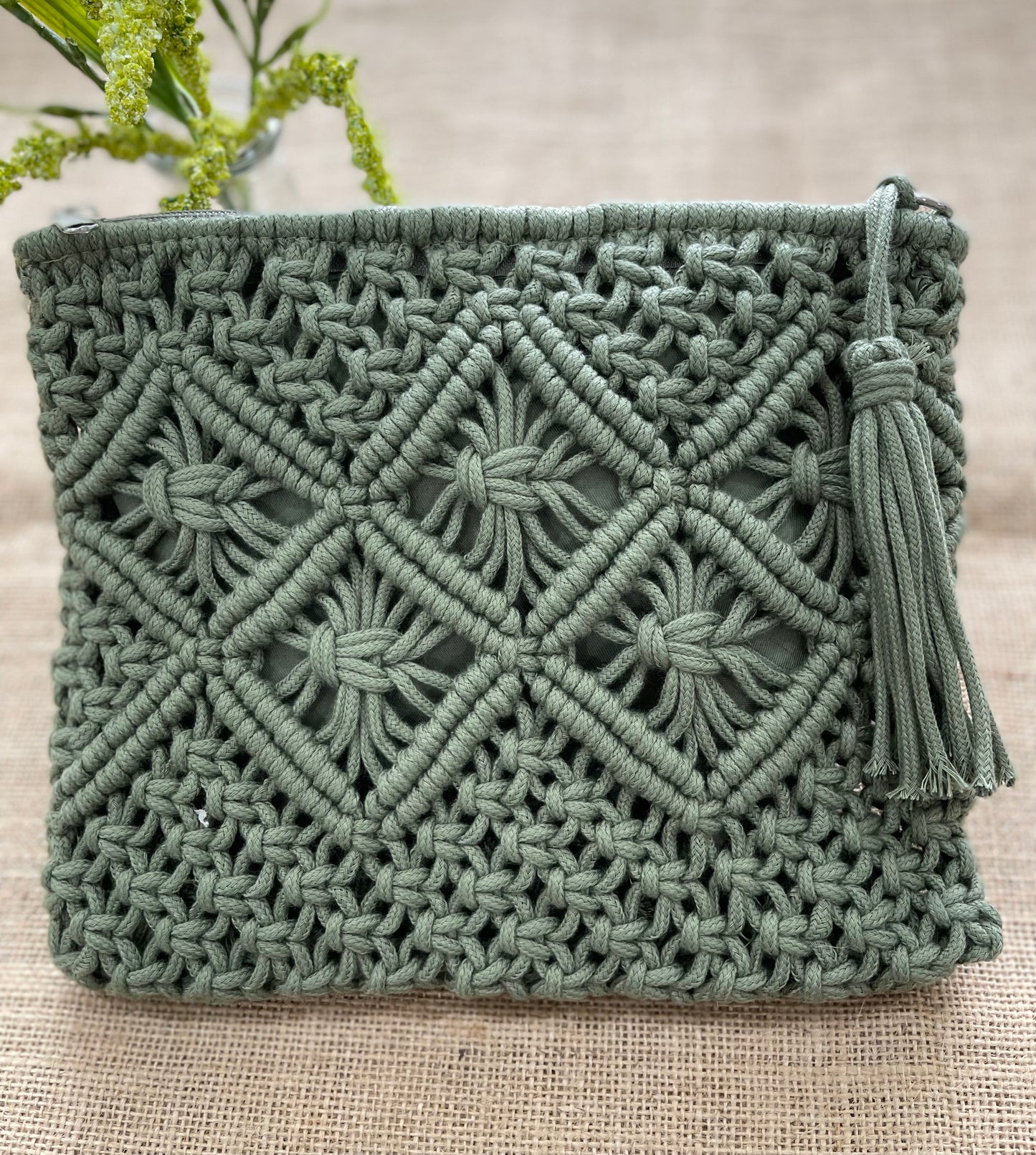 Macrame Clutch - Army Green