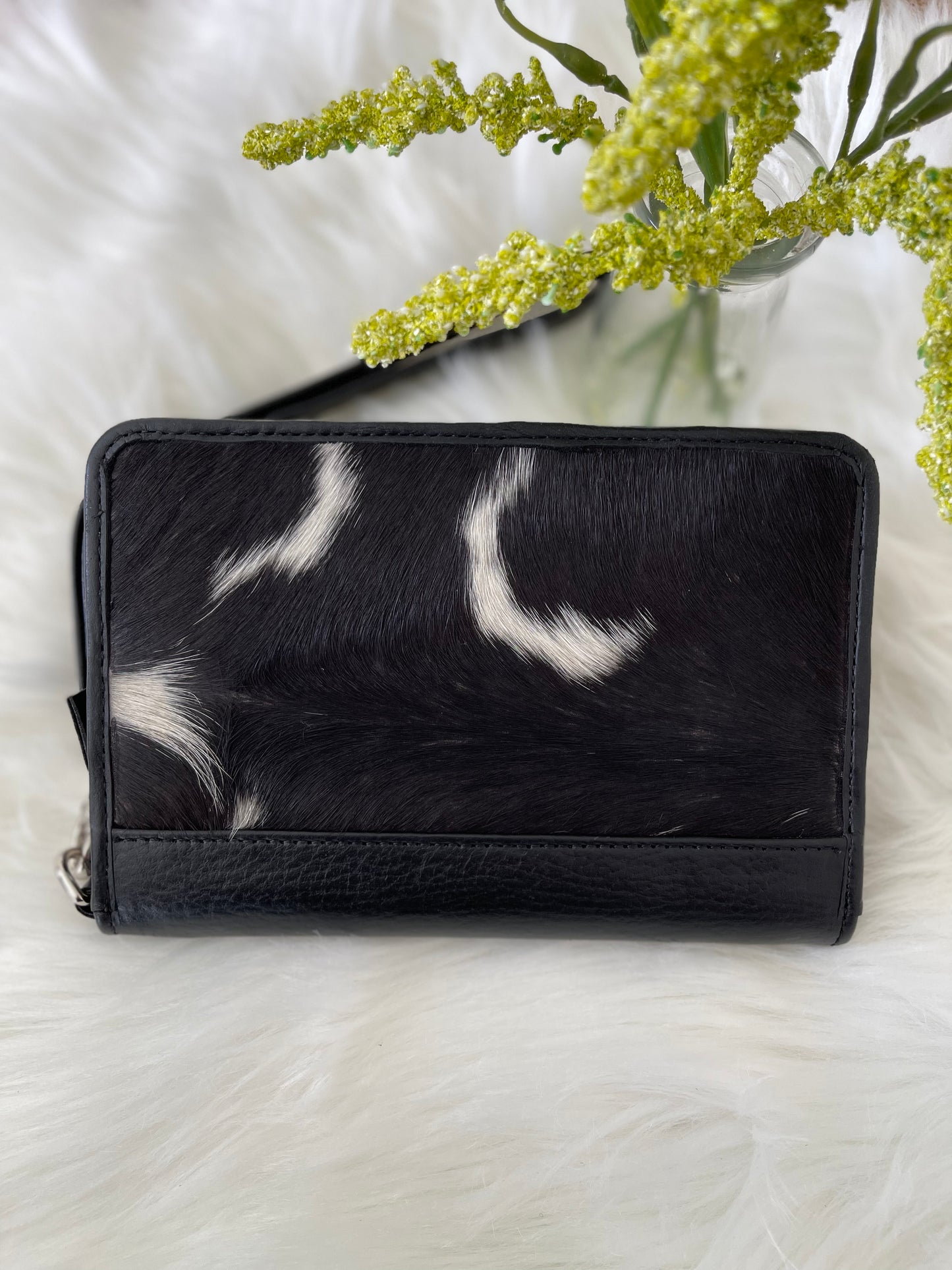 DOTTIE - Black and White Cowhide Leather Wallet #2