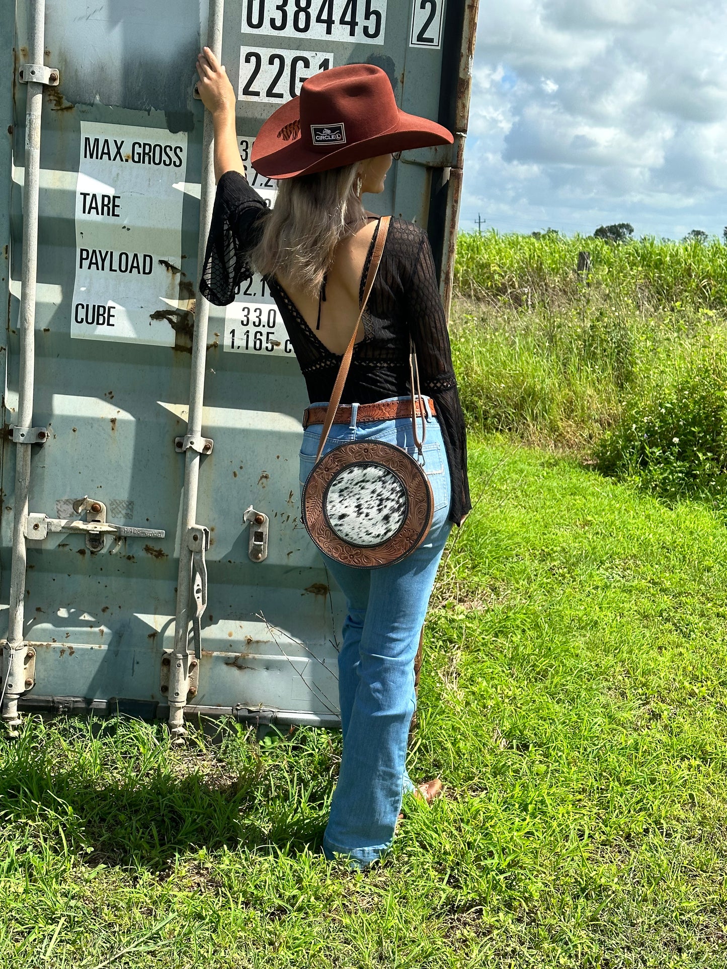 GRACE - Round Cowhide & Tooled Bag # 11