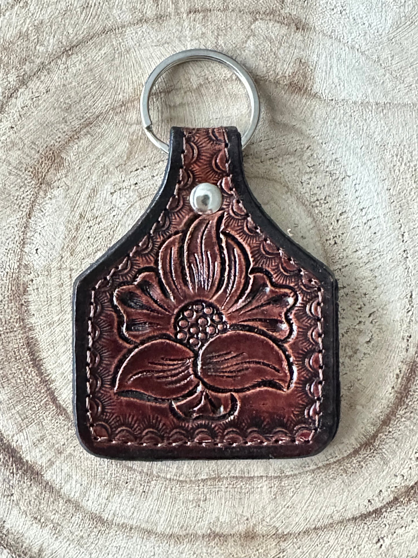 BURGUM - Tooled Leather Cattle Tag Key Rings / Bag Tags