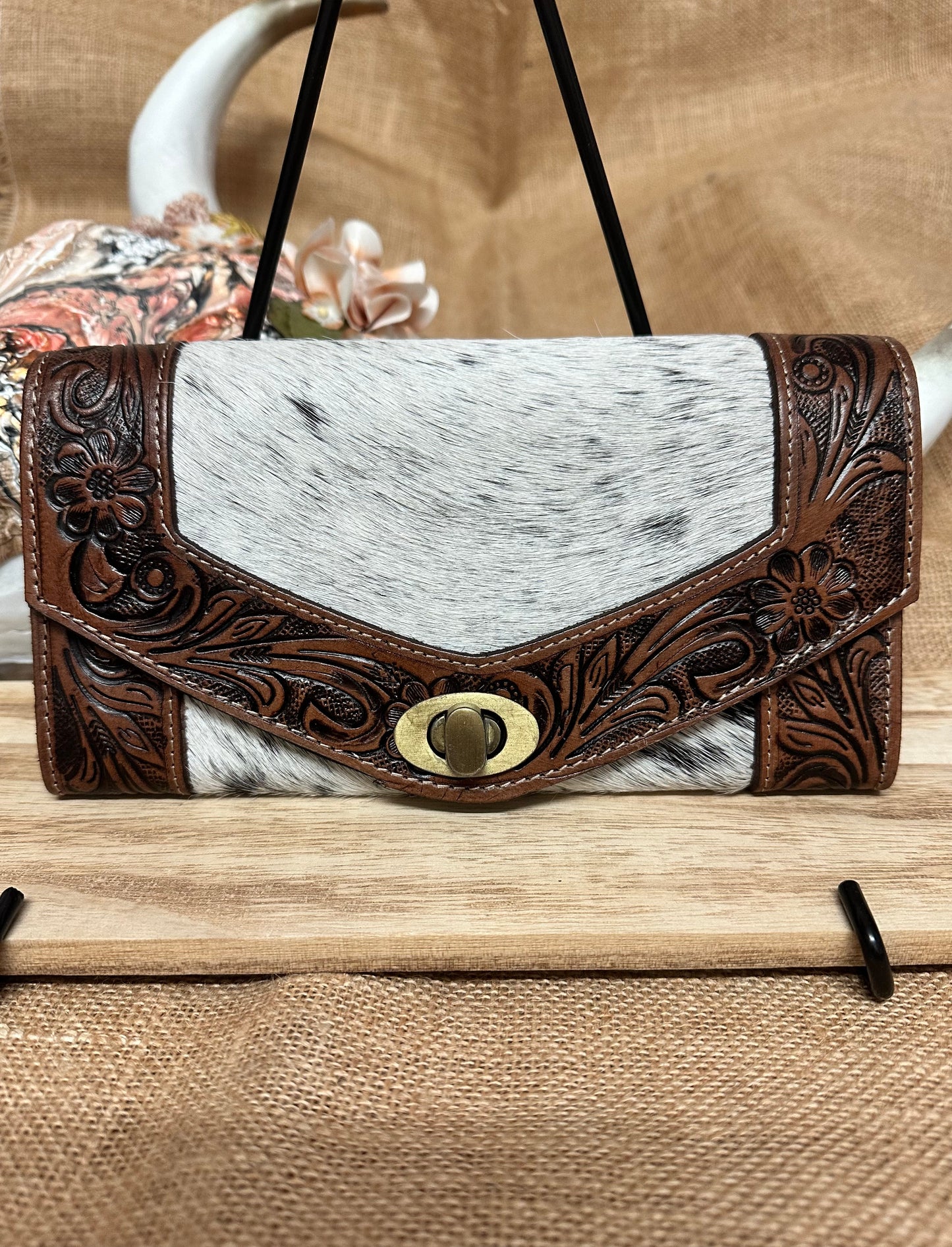 JOLENE - Tooled Leather Cowhide Wallet #2